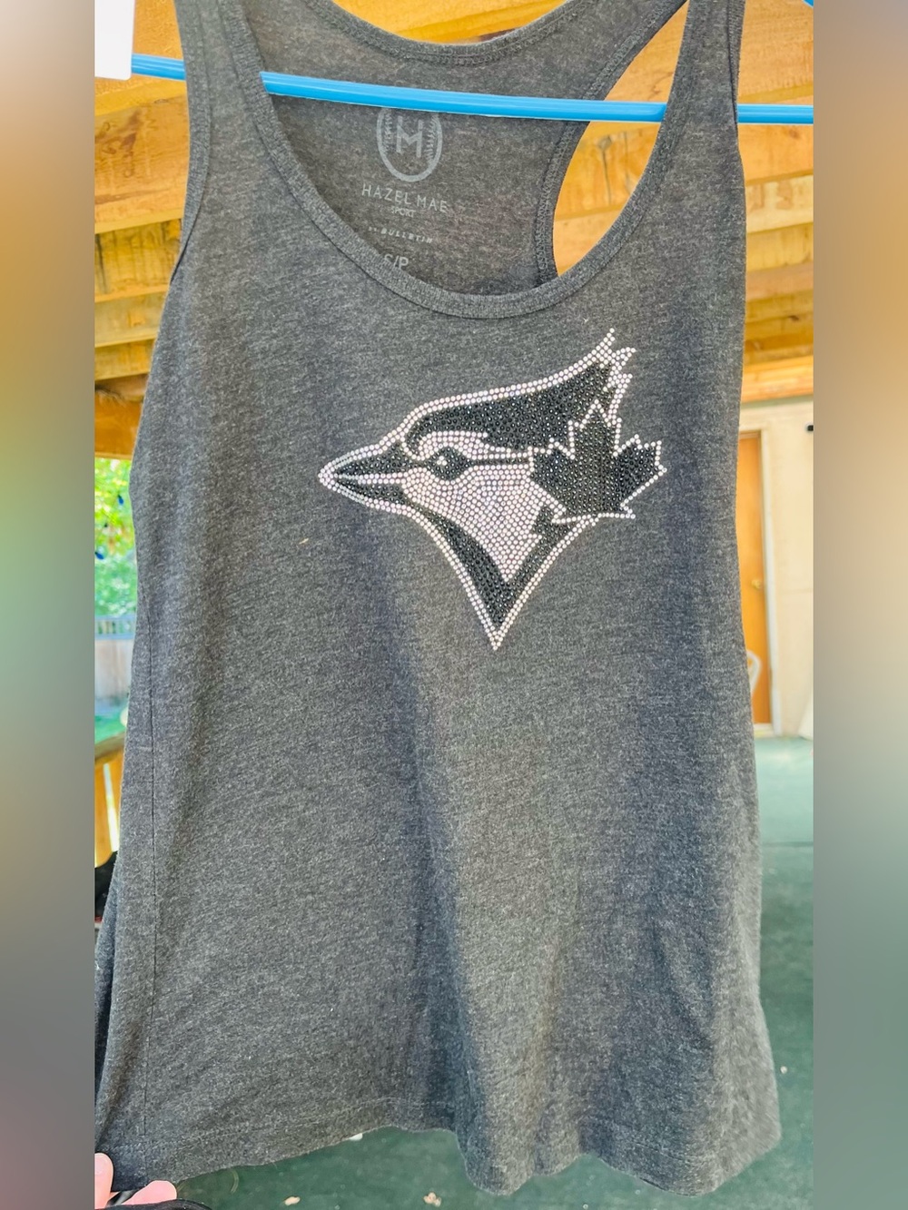 Blue jays Charcoal Heather Athletic Tank Top with gems